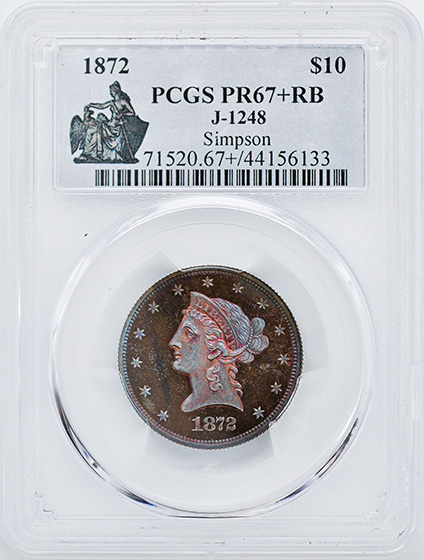 Picture of 1872 LIBERTY $10 J-1248, COPPER PR67+ Red Brown