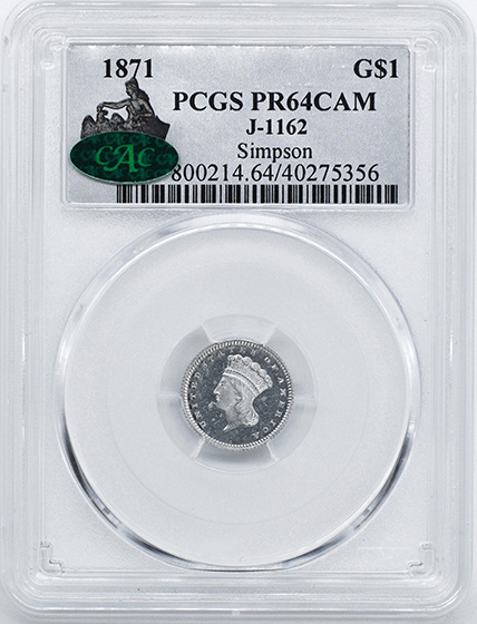 Picture of 1871 GOLD $1, J-1162 PR64 Cameo