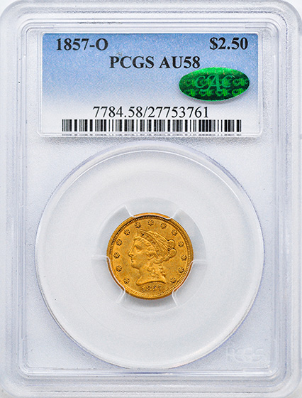 Picture of 1857-O LIBERTY HEAD $2.5 AU58 