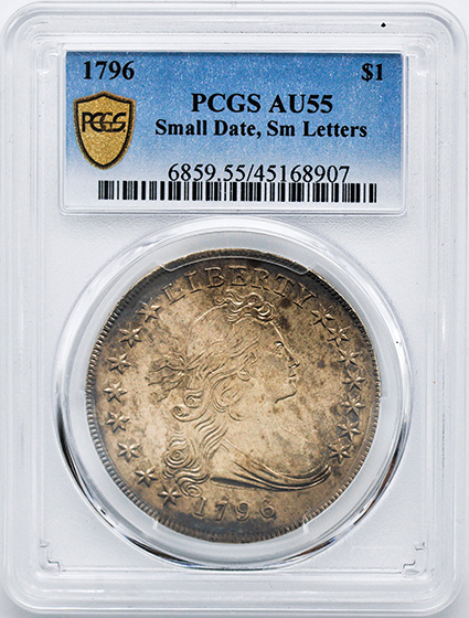 Picture of 1796 DRAPED BUST $1, SMALL DATE, SM LET AU55 