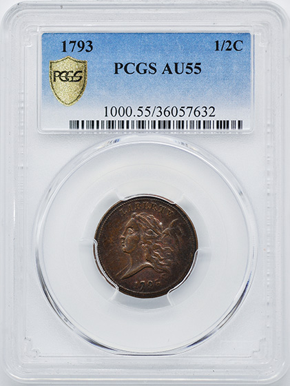 Picture of 1793 LIBERTY CAP 1/2, TYPE 1 FACING LEFT AU55 Brown