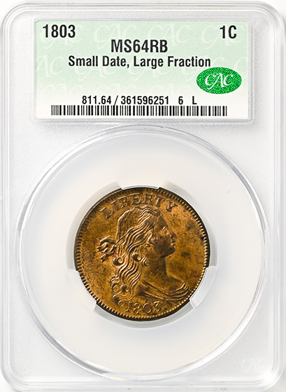 Picture of 1803 DRAPED BUST 1C, SMALL DATE, SM FRAC MS64 Red Brown