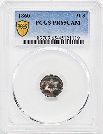 Picture of 1860 SILVER 3CS PR65 Cameo