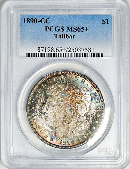 Picture of 1890-CC MORGAN S$1, TAILBAR MS65+ 