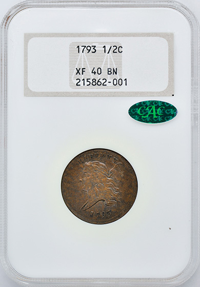 Picture of 1793 LIBERTY CAP 1/2, TYPE 1 FACING LEFT XF40 Brown