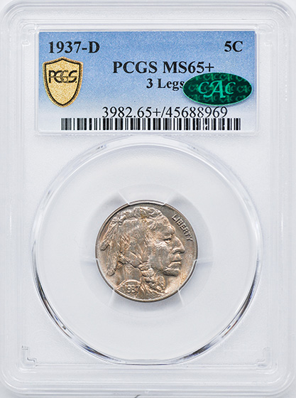 Picture of 1937-D BUFFALO 5C, 3 LEGS MS65+ 