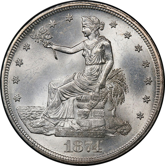 Picture of 1874-CC TRADE T$1 MS64+ 