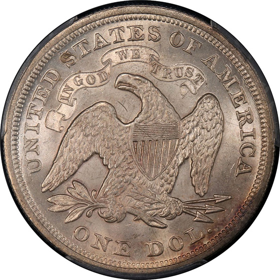 Picture of 1871 LIBERTY SEATED S$1, MOTTO MS64+ 