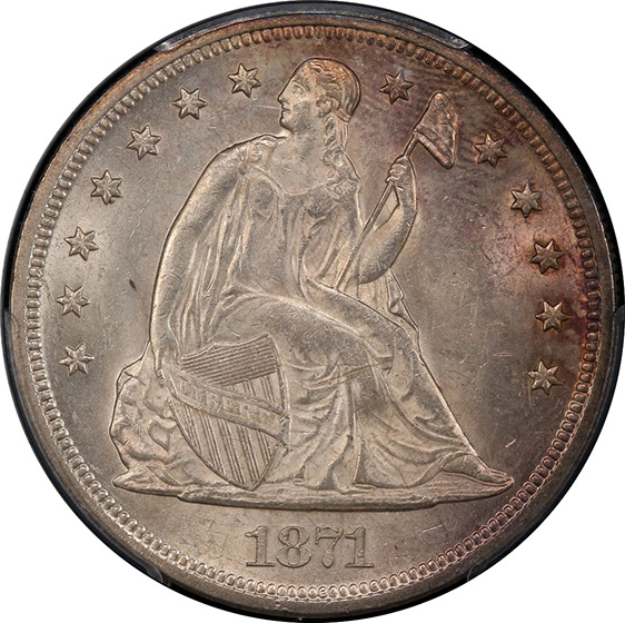 Picture of 1871 LIBERTY SEATED S$1, MOTTO MS64+ 