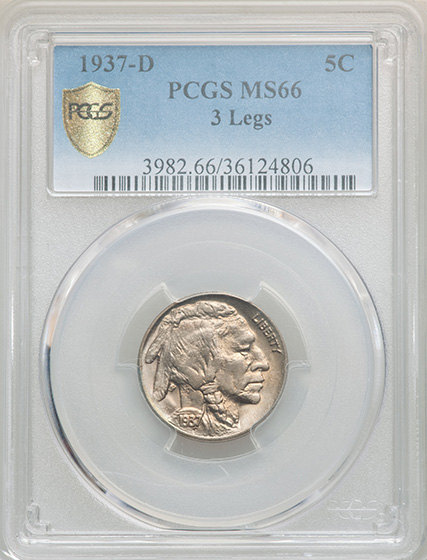 Picture of 1937-D BUFFALO 5C, 3 LEGS MS66 