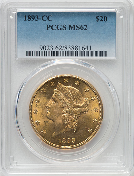 Picture of 1893-CC LIBERTY HEAD $20 MS62 