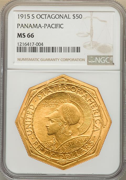 Picture of 1915-S GOLD $50, PAN-PAC OCTAGONAL MS66 