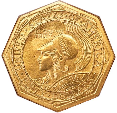 Picture of 1915-S GOLD $50, PAN-PAC OCTAGONAL MS66 