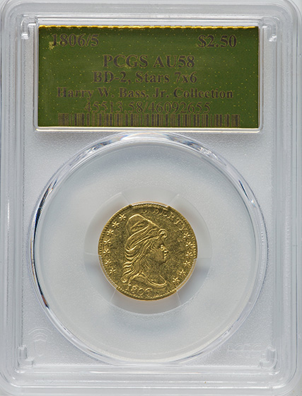 Picture of 1806/5 DRAPED BUST $2.5, 7X6 STARS AU58 