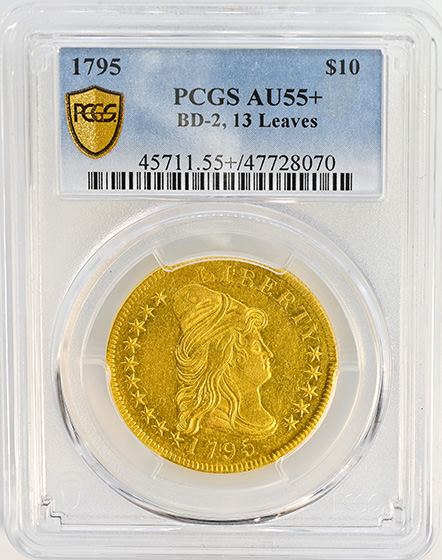 Picture of 1795 DRAPED BUST $10, 13 LEAVES AU55+ 