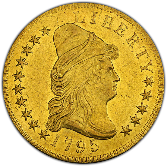 Picture of 1795 DRAPED BUST $10, 13 LEAVES 55+ 