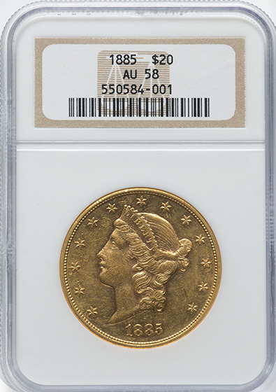 Picture of 1885 LIBERTY HEAD $20 AU58 