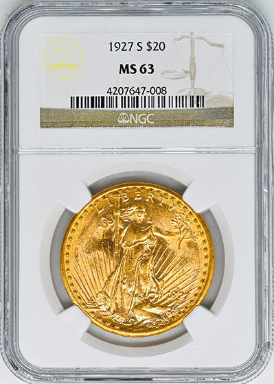 Picture of 1927-S ST. GAUDENS $20 MS63 