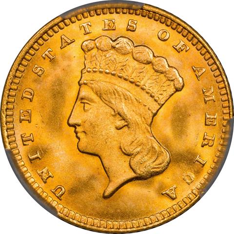 Picture of 1874 GOLD G$1, TYPE 3 MS68 