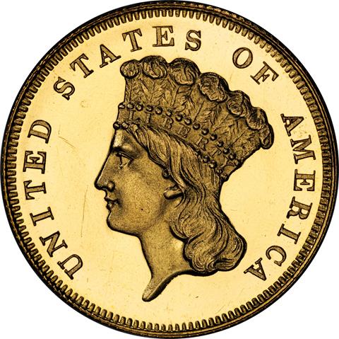 Picture of 1863 INDIAN PRINCESS $3 PR65 Cameo Picture of 1863 INDIAN PRINCESS $3 PR65 Cameo