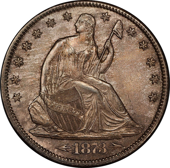 Picture of 1873-CC LIBERTY SEATED 50C, ARROWS MS64+ 