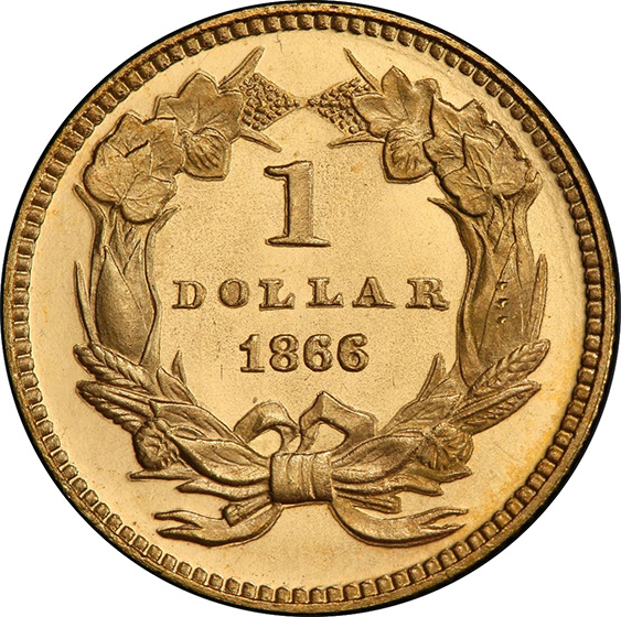 Picture of 1866 GOLD G$1, TYPE 3 PR66 Cameo
