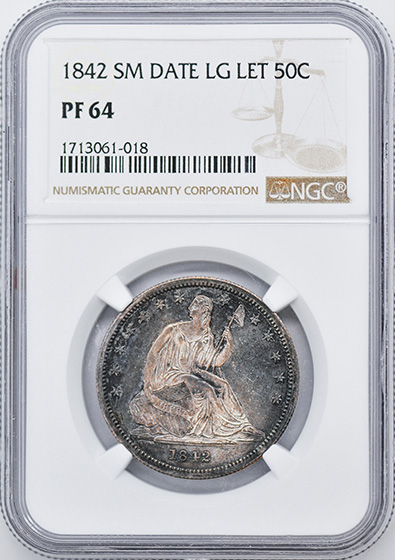 Picture of 1842 LIBERTY SEATED 50C, SMALL DATE, REV 1842 PR64 