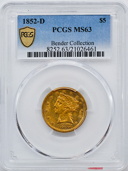 Picture of 1852-D LIBERTY $5 MS63 