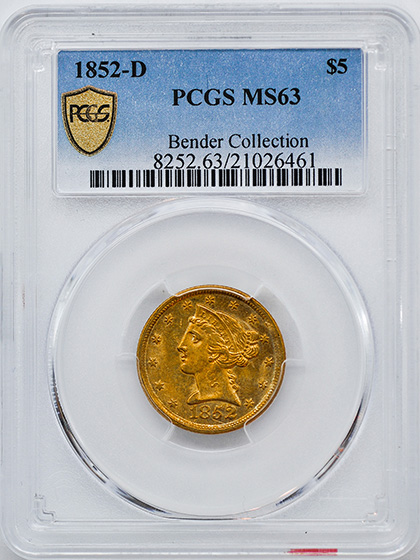 Picture of 1852-D LIBERTY $5 MS63 