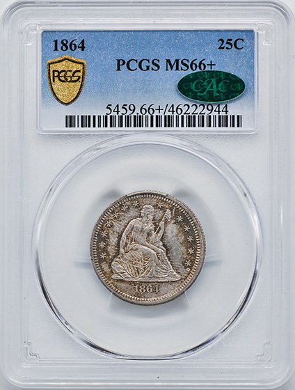 Picture of 1864 LIBERTY SEATED 25C, NO MOTTO MS66+ 