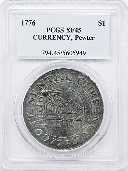 Picture of 1776 CURRENCY, PEWTER $1 XF45 