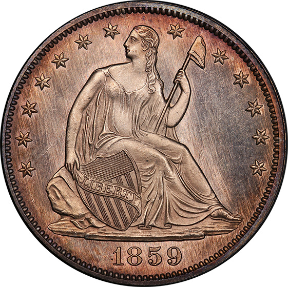 Picture of 1859 LIBERTY SEATED 50C, NO MOTTO MS66+ 