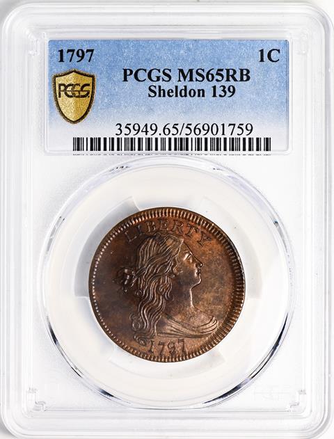 Picture of 1797 DRAPED BUST 1C, REV OF 1797, STEMS MS65 Red Brown