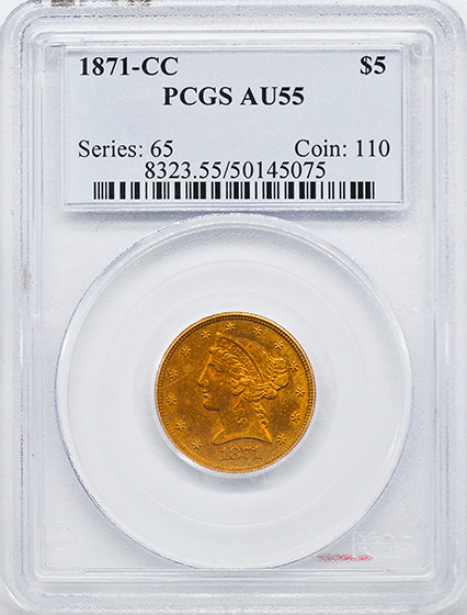 Picture of 1871-CC LIBERTY $5 AU55 