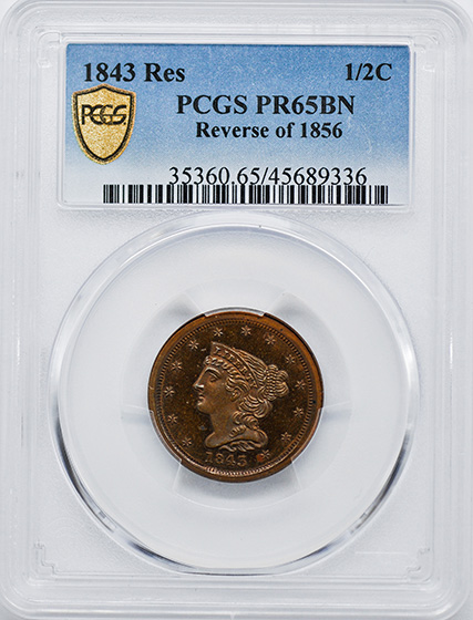 Picture of 1843 BRAIDED HAIR 1/2C, RESTRIKE PR65 Brown