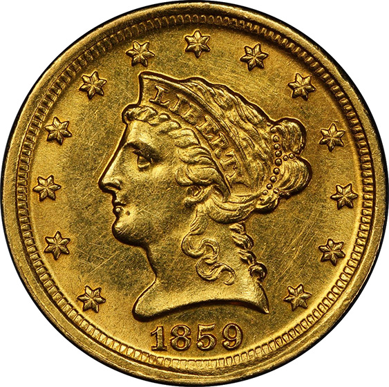 Picture of 1859-D LIBERTY HEAD $2.5 MS60 
