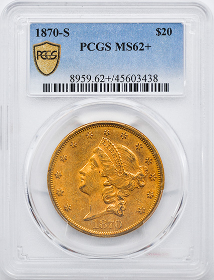 Picture of 1870-S LIBERTY HEAD $20 MS62+ 