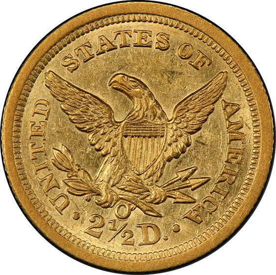 Picture of 1843-O LIBERTY HEAD $2.5, LARGE DATE MS62 