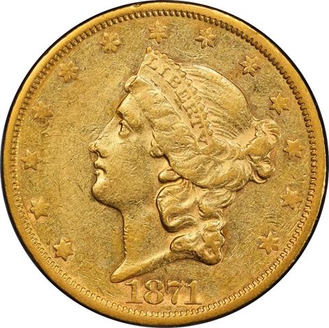 Picture of 1871-CC LIBERTY HEAD $20 AU53 