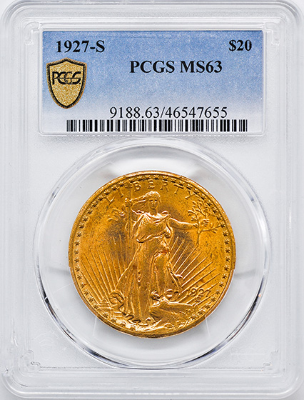 Picture of 1927-S ST. GAUDENS $20 MS63 
