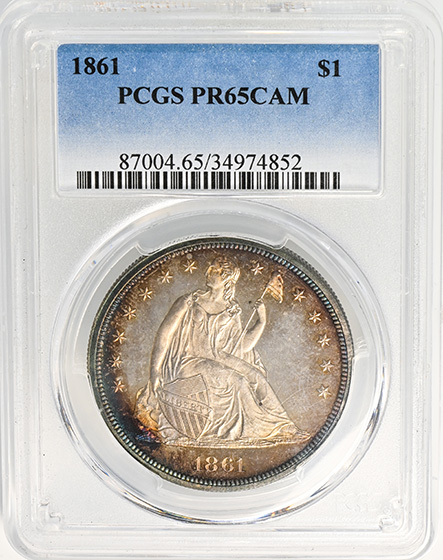 Picture of 1861 LIBERTY SEATED S$1, NO MOTTO PR65 Cameo