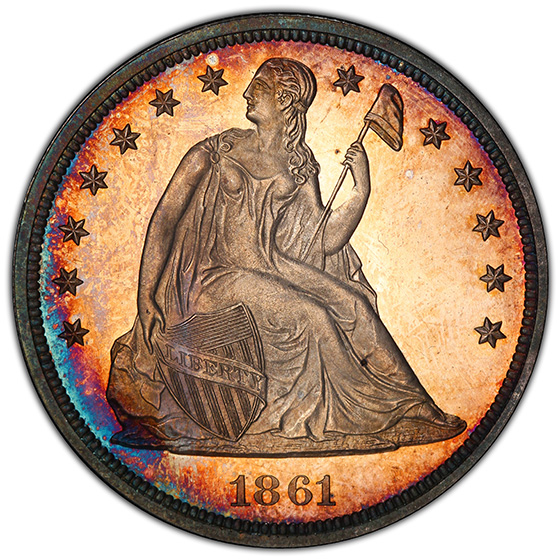 Picture of 1861 LIBERTY SEATED S$1, NO MOTTO PR65 Cameo
