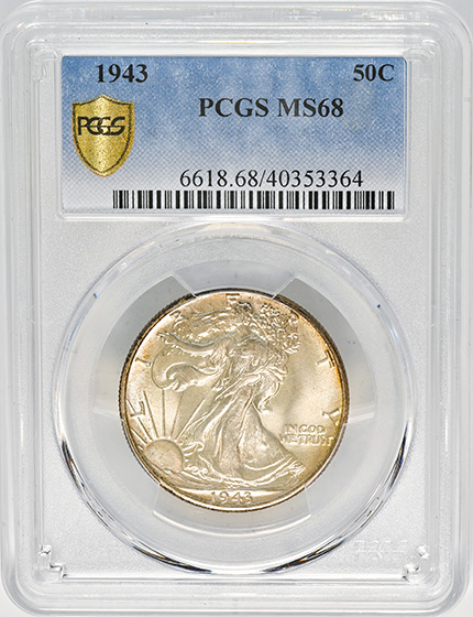 Picture of 1943 WALKING LIBERTY 50C MS68 