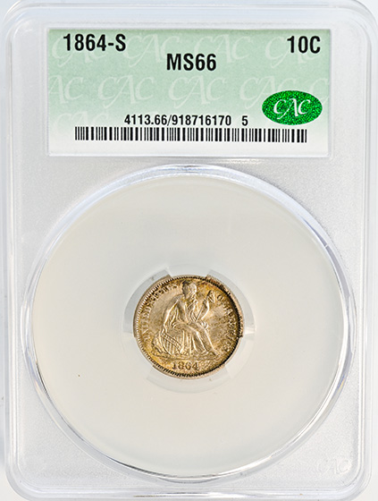 Picture of 1864-S LIBERTY SEATED 10C MS66 