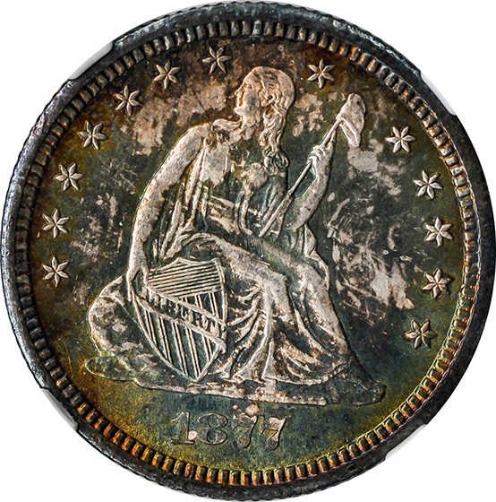 Picture of 1877-CC LIBERTY SEATED 25C, MOTTO MS67 