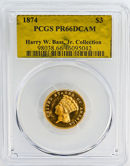 Picture of 1874 INDIAN PRINCESS $3 PR66 Deep Cameo