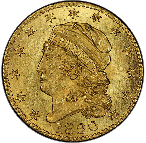 Picture of 1820 CAPPED HEAD $5 LARGE SIZE, SQUARE-BASE 2 MS64 