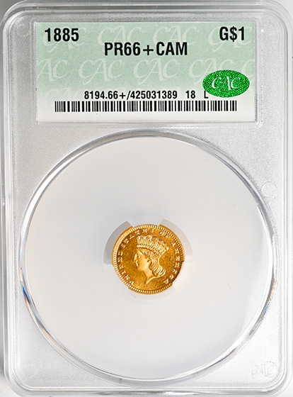 Picture of 1885 GOLD G$1, TYPE 3 PR66+ Cameo