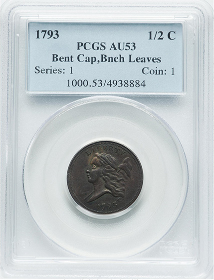 Picture of 1793 LIBERTY CAP 1/2, TYPE 1 FACING LEFT AU53 Brown