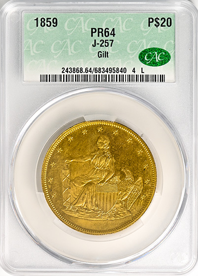 Picture of 1859 PAQUET $20 GILT J-257 PR64 GILT